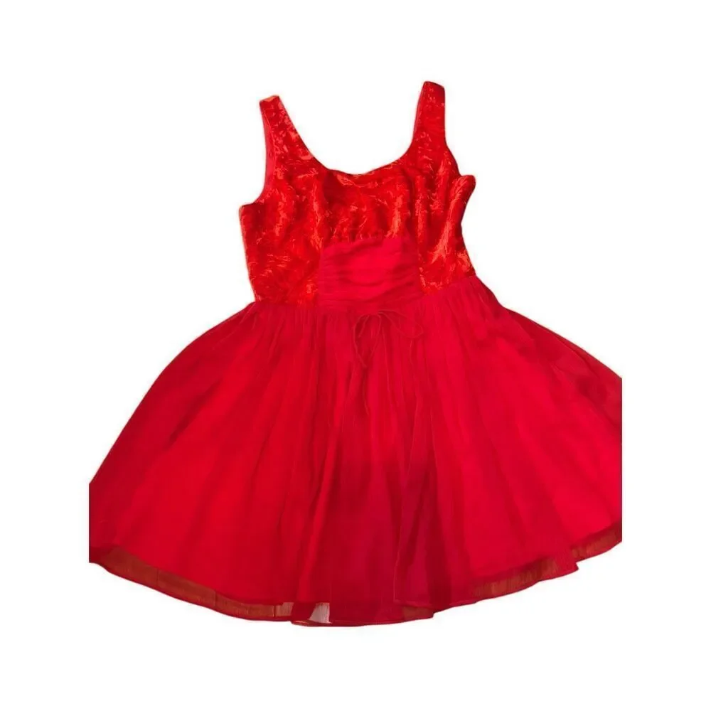 Free People Vibrant Red Crushed‎ Velvet Party Mini Baby Doll Dress Sz 8